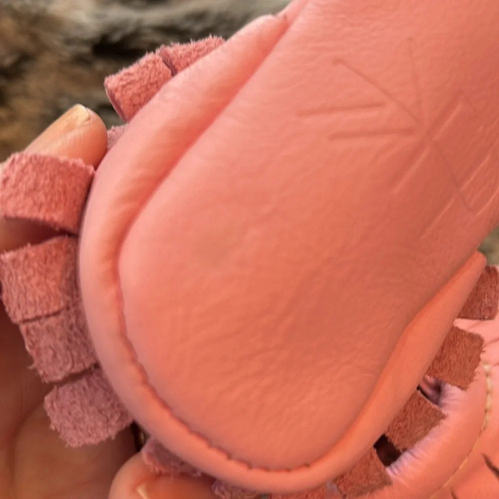 Like New Freshly Picked NB Infant Pink Moccasin sz 0 Premium Leather Made In USA